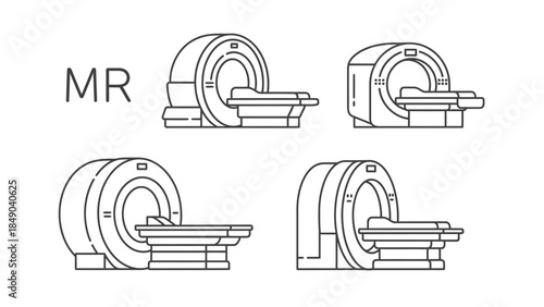 Medical MRI Scanner Machine Outline Icons on isolated white background