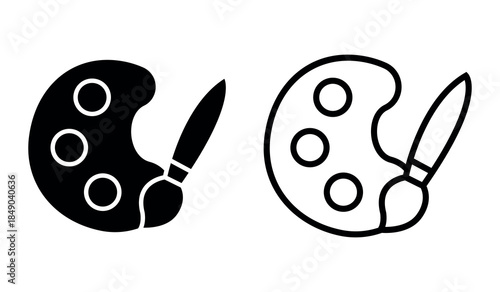 Minimalist art paintbrush Symbol vector icon set. Solid and line vector illustration.