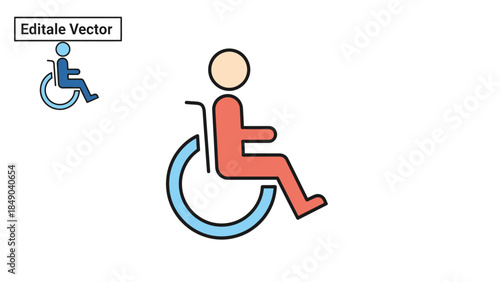 Colorful icon of a person in a wheelchair with disability access symbol, accessibility and inclusion concept, isolated white background.