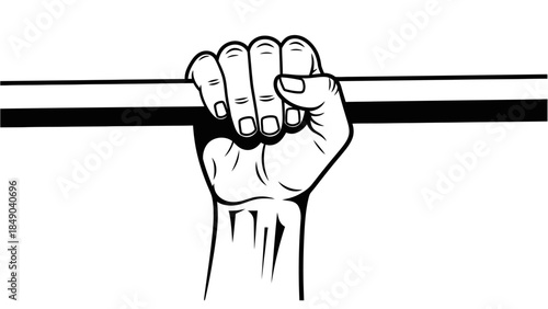 Clenched Fist Holding Bar Outline for Strength and Resistance Isolated White Background