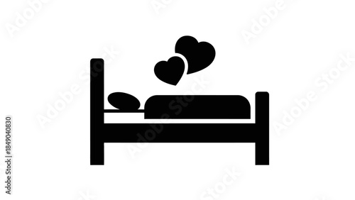 Comfortable Bed with Romantic Hearts Floating Above Isolated White Background