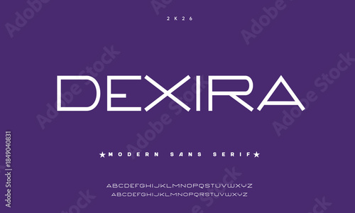 Dexira Minimal modern logo alphabet font. Typography abstract minimalist sans serif technology, electronic, digital, music, movie, creative logos fonts. vector illustration