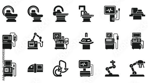 Collection of Advanced Medical and Robotic Technology Icons Isolated White Background