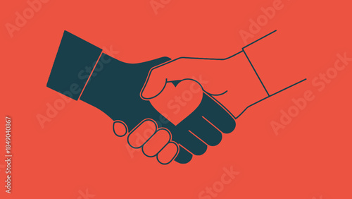 Business People Shaking Hands on Vibrant Red Background