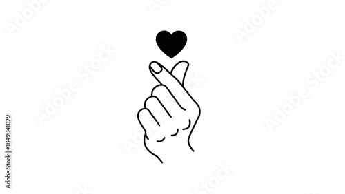 Hand Making Korean Finger Heart Gesture with a Small Heart, Love and Affection Symbol on Isolated White Background.