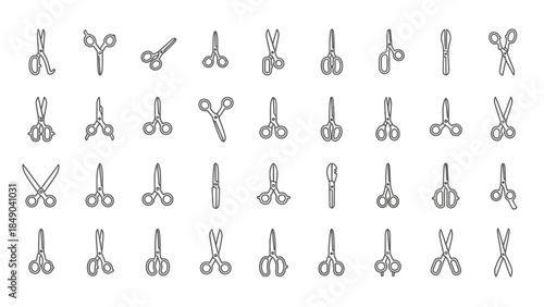 Set of Various Scissors Icons, Hairdressing Tailoring and Crafting Tools Collection on Isolated White Background.
