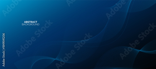 Abstract blue gradient background with glowing wavy lines. Dynamic waves elements. Suit for cover, poster, banner, flyer, brochure, website, header