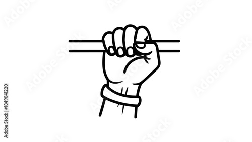 Clenched Fist Hand Gripping a Horizontal Bar Icon, Symbolizing Strength, Determination, and Resistance, Isolated White Background