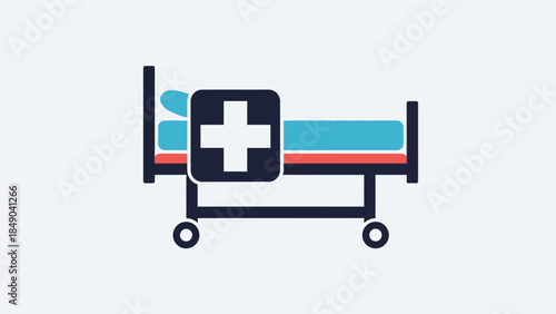 Hospital Bed Symbol: A symbolic representation of a hospital bed with an associated cross icon, signifying healthcare and medical assistance.