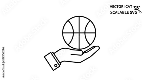Hand and Basketball Icon: A minimalist icon depicting a hand cradling a basketball, representing support, game and sport