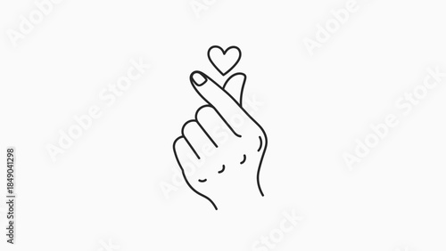 Expressing Affection: A minimalist, line art depiction of a hand delicately forming a heart, radiating love, care, and heartfelt emotion.