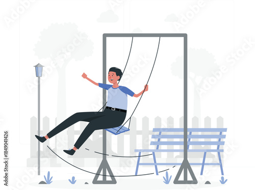 Boy swinging on swing set in park playground