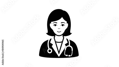 Female Doctor Icon: A simple yet effective illustration depicts a female doctor, her confident demeanor enhanced by a stethoscope, embodying healthcare and expertise.