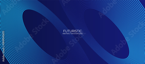 Abstract blue background with glowing circle lines. Shiny blue swirl curve lines design. Spiral lines. Geometric oval pattern.