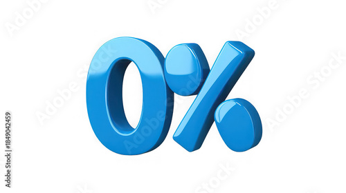 3D glossy blue zero percent sign isolated on white background

