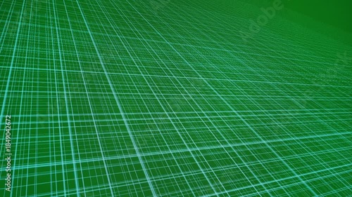 Grid patterns in green light create dynamic lines and shapes over time in a digital space during a creative project