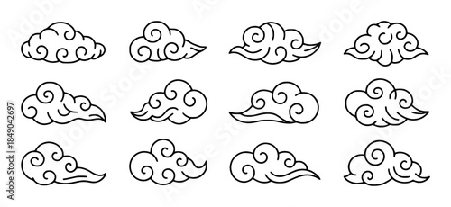 Decorative black swirl cloud white background