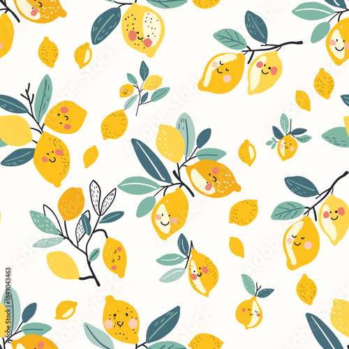 Seamless pattern featuring yellow lemons, creating a refreshing citrus themed design