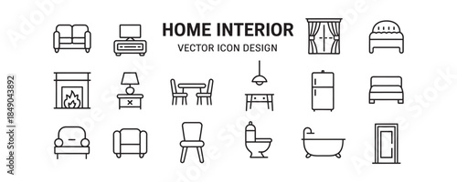 Modern home interior icons for design and decoration projects