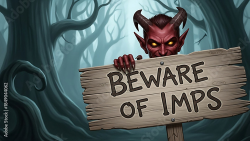 Demon Peeking Behind Sign