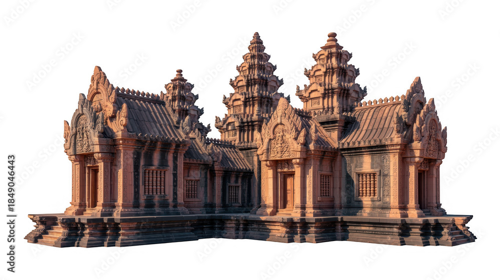Fototapeta premium Detailed Khmer Temple Structure with Reflection architecture water isolated on a transparent background