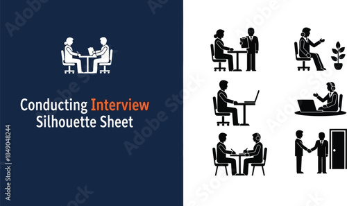 Silhouette sheet of job interview and professional hiring process stages