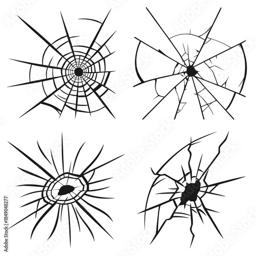 "Shattered glass vector textures collection, broken crack impact effects for dramatic distressed overlay design and grunge destructive theme graphics"

