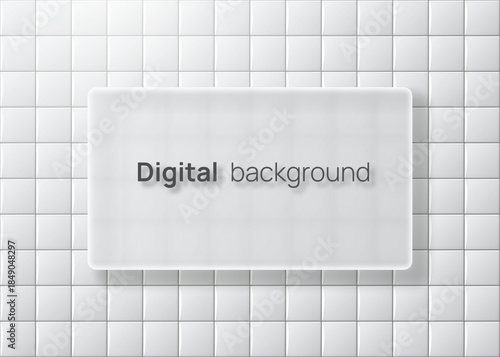White frosted glass frame on a wall with square ceramic tiles. Vector 3D illustration.