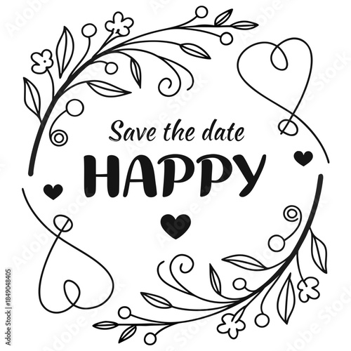 "Save the date floral wreath vector design, wedding invitation announcement card for romantic celebration love and marriage stationery decoration"

