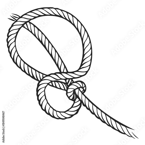 "Bowline knot vector illustration vintage style, nautical rope tying diagram for sailing marine secure binding and maritime traditional skill design"

