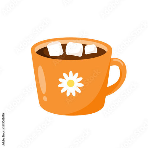 A cup of hot chcolate marshmallow cartoon. Delicious and warm drink. Can be used for wallpaper, and sticker 