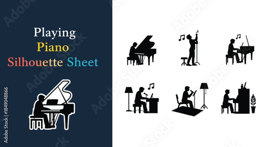 Silhouette sheet of musicians playing piano and singing performances