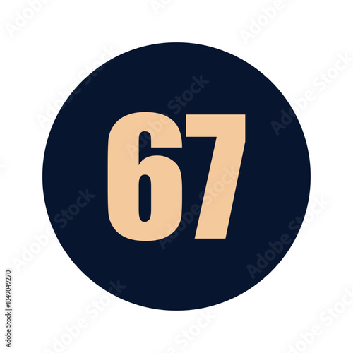 a number 67 on a blue background icon vector design