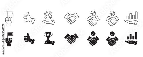 Business partnership and success icons in modern design