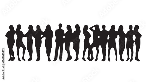 Business people , silhouettes, group of standing business men and businesswomen
