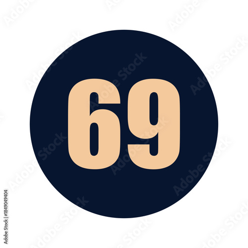 a number 69 on a blue background icon vector design