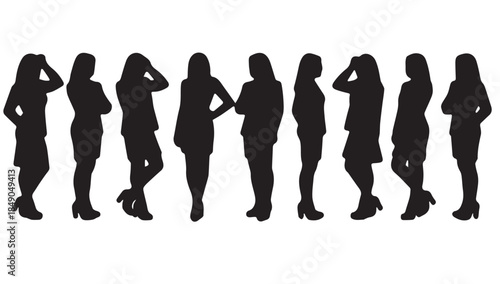 Business people , silhouettes, group of standing business men and businesswomen
