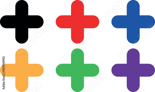 Modern Colorful  Plus Vector Elements Showing Green Add and Round Buttons, Positive and Negative Sign Symbols for Pros and Cons Representation