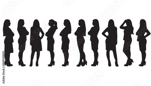 Business people , silhouettes, group of standing business men and businesswomen
