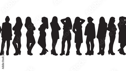 Business people , silhouettes, group of standing business men and businesswomen
