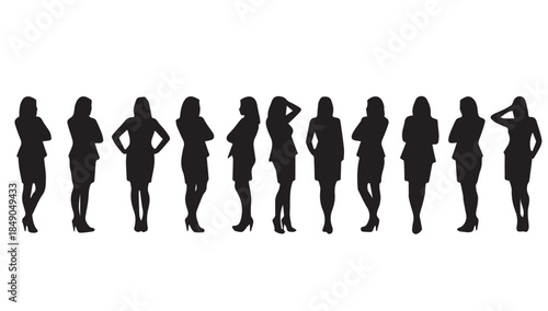 Business people , silhouettes, group of standing business men and businesswomen
