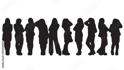 Business people , silhouettes, group of standing business men and businesswomen
