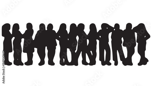 Business people , silhouettes, group of standing business men and businesswomen
