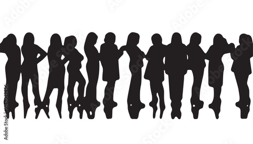 Business people , silhouettes, group of standing business men and businesswomen

