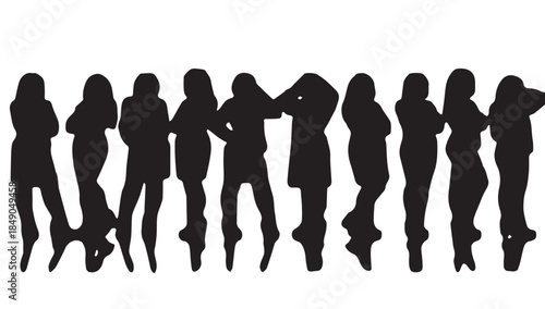 Business people , silhouettes, group of standing business men and businesswomen
