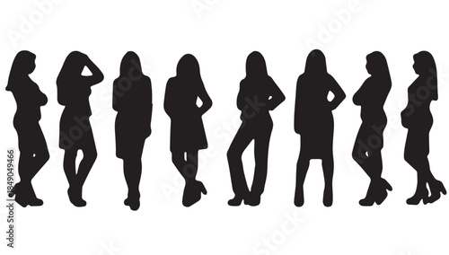 Business people , silhouettes, group of standing business men and businesswomen
