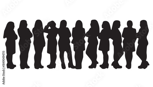 Business people , silhouettes, group of standing business men and businesswomen
