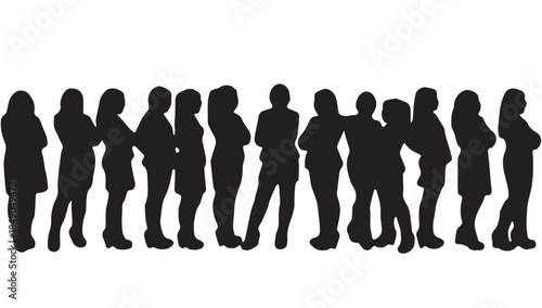 Business people , silhouettes, group of standing business men and businesswomen
