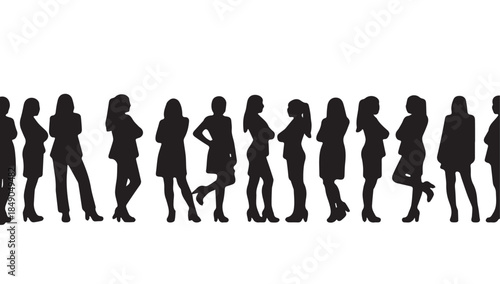 Business people , silhouettes, group of standing business men and businesswomen
