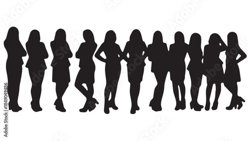 Business people , silhouettes, group of standing business men and businesswomen
